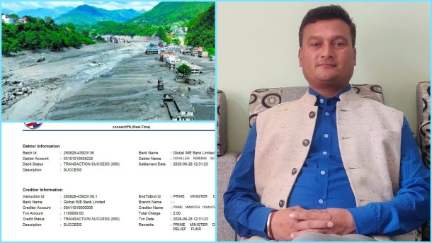 भोटेकोशी बाढीपीडितका लागि बैतडीका निर्माण व्यवसायी सुरेश चन्दले ११ लाख सहयोग